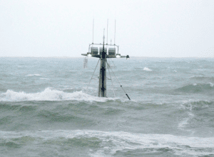 Ocean research station on stormy sea waves
